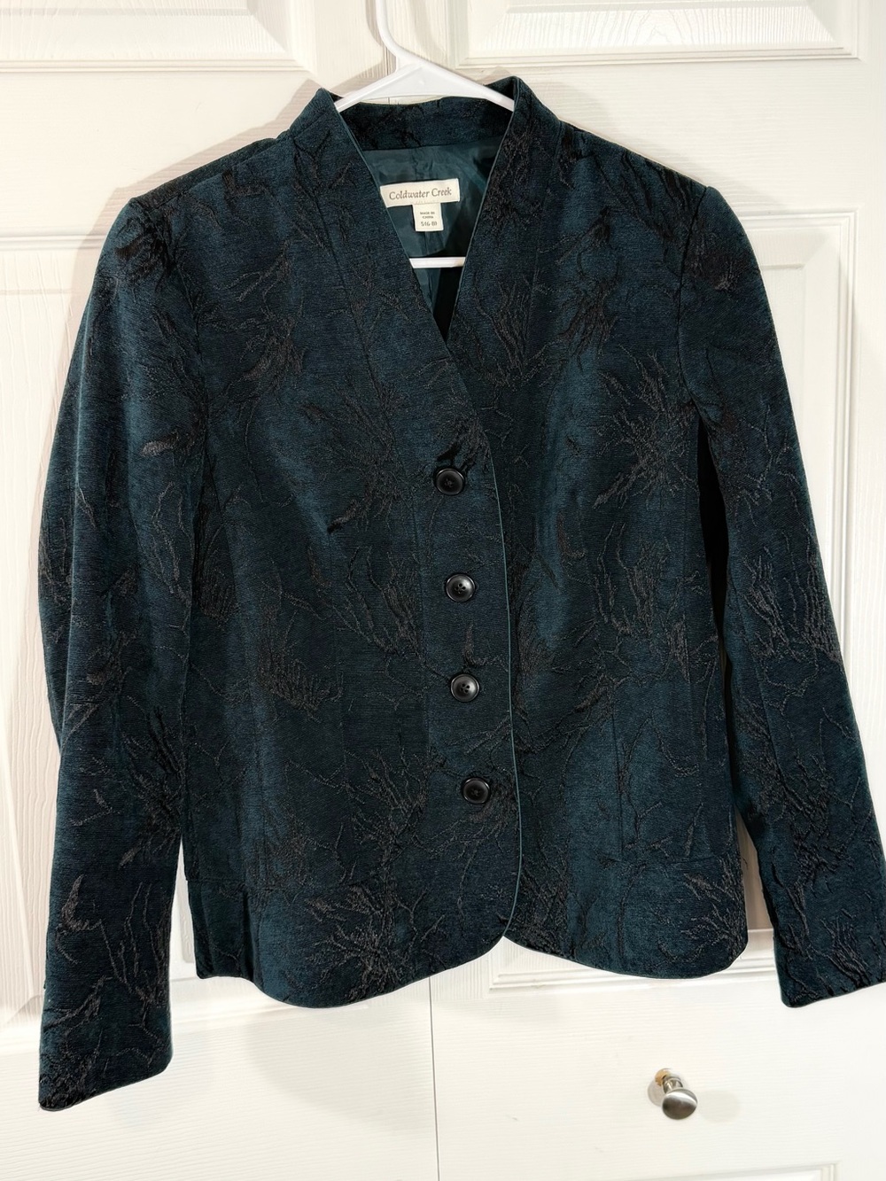 Coldwater Creek Textured Floral Jacquard Blazer Teal Womens Small tailored fit